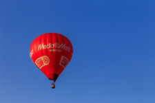 Aerial view of Hot air balloon Media Markt Halberstadt D-OMMH in Aschersleben in the state Saxony-Anhalt, Germany