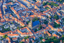 Aerial view of Historic old town with St. Stephani Church, market and Tie in Aschersleben in the state Saxony-Anhalt, Germany
