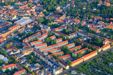 Aerial view of Prefabricated housing estate on Halberstädter Straße in Aschersleben in the state Saxony-Anhalt, Germany