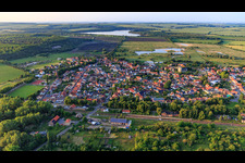 View of the town with the train station in the district Frose in Seeland in the state Saxony-Anhalt, Germany