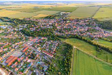 Overview of the town from the northeast in the district Hoym in Seeland in the state Saxony-Anhalt, Germany