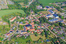 Village view from the southeast with former Vitzthumsschacht in the district Hübitz in Gerbstedt in the state Saxony-Anhalt, Germany