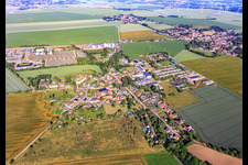 Aerial view of Village view from the southeast with former Vitzthumsschacht in the district Hübitz in Gerbstedt in the state Saxony-Anhalt, Germany