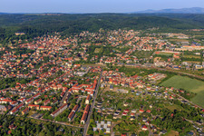 City view from the east with Thiepark in Blankenburg in the state Saxony-Anhalt, Germany