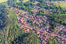 Town center with Quedlinburger Straße in the district Langenstein in Halberstadt in the state Saxony-Anhalt, Germany