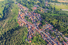 Aerial view of Town center with Quedlinburger Straße in the district Langenstein in Halberstadt in the state Saxony-Anhalt, Germany