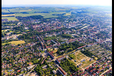 City overview from the southwest in the district Diocese Halberstadt in Halberstadt in the state Saxony-Anhalt, Germany