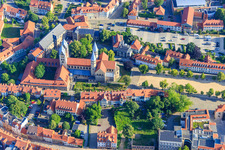 Oblique view of Church of Our Lady (Evangelical Reformed Church) on the Cathedral Square in the district Diocese Halberstadt in Halberstadt in the state Saxony-Anhalt, Germany