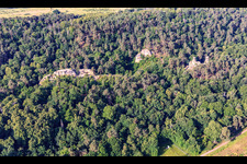 Aerial photograpy of Five-fingered rocks and shadows of the witches, Klusfelsen in Halberstadt in the state Saxony-Anhalt, Germany