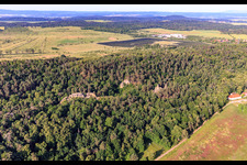 Oblique view of Five-fingered rocks and shadows of the witches, Klusfelsen in Halberstadt in the state Saxony-Anhalt, Germany