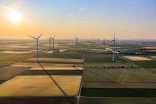 Offenbach wind farm of Pfalzwind from the west in the morning in Offenbach an der Queich in the state Rhineland-Palatinate, Germany