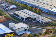 Aerial view of EMUK GmbH Machine Tools, Cornexo GmbH Offenbach and Südpfalzwerkstatt in the Interpark in Offenbach an der Queich in the state Rhineland-Palatinate, Germany