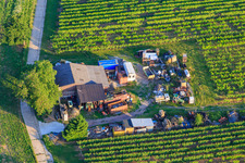 Aerial view of Hut with a yard full of junk and junk in Dörrenbach in the state Rhineland-Palatinate, Germany