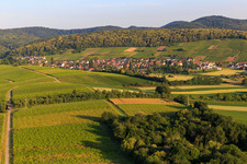 Wine town from the east in the district Pleisweiler in Pleisweiler-Oberhofen in the state Rhineland-Palatinate, Germany