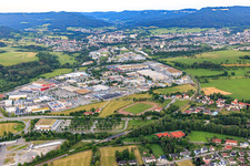 Industrial area Lange Straße from the northwest in the district Endingen in Balingen in the state Baden-Wuerttemberg, Germany