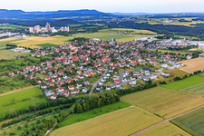 Village view from the north in front of the Dotternhausen quarry of BEDO Betonwerk Dotternhausen GmbH & Co. KG in Dormettingen in the state Baden-Wuerttemberg, Germany