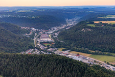 Neckar Valley from the southeast in the evening in Oberndorf am Neckar in the state Baden-Wuerttemberg, Germany