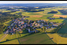 Village view from the northeast with House Pauline, House Filippo, horse stable, workshop and bakery of the St. Francis Foundation in the district Heiligenbronn in Schramberg in the state Baden-Wuerttemberg, Germany