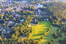 View of the town from the northeast with the Church of St. Peter and Paul in Königsfeld im Schwarzwald in the state Baden-Wuerttemberg, Germany