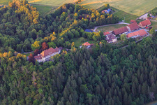 Aerial photograpy of Hohenstein Castle and Franz Count of Bissingen in Dietingen in the state Baden-Wuerttemberg, Germany