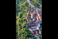 Aerial photograpy of Historic town center with Fruchtkasten and town church in Rosenfeld in the state Baden-Wuerttemberg, Germany