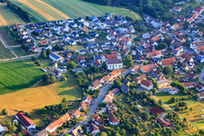 Village center with St. Silvester Church in the district Erlaheim in Geislingen in the state Baden-Wuerttemberg, Germany