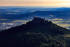 Hohenzollern Castle from the south in the district Zimmern in Bisingen in the state Baden-Wuerttemberg, Germany
