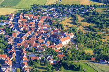 Aerial photograpy of Historic town centre from the south with St. Markus Church, monastery and primary school in the district Binsdorf in Geislingen in the state Baden-Wuerttemberg, Germany