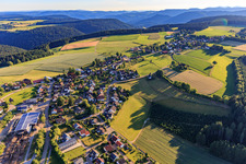 Village view from the northeast with Holzwerk Finkbeiner GmbH & Co in the district Reutin in Alpirsbach in the state Baden-Wuerttemberg, Germany
