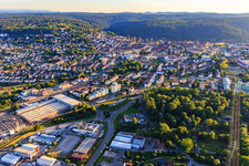 City center from the east between Steinbeisweg and B28 in Freudenstadt in the state Baden-Wuerttemberg, Germany