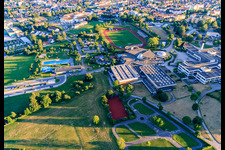 Panorama pool and outdoor pool Freudenstadt, Hermann-Saam sports field of the Freudenstad sports club, Kepler Gymnasium, youth traffic school Freudenstadt, stadium hall and district hall in Freudenstadt in the state Baden-Wuerttemberg, Germany