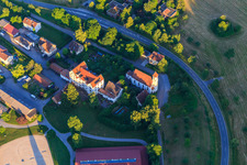 Aerial view of Heiligenbronn Riding Centre of the RC Heiligenbronn eV at the Heiligenbronn Pilgrimage Church in the district Salzstetten in Waldachtal in the state Baden-Wuerttemberg, Germany