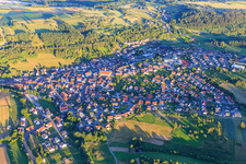 Village overview from the northwest with Church of the Nativity of Mary in the district Altheim in Horb am Neckar in the state Baden-Wuerttemberg, Germany