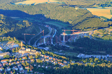 Construction site of the Neckartal High Bridge Horb am Neckar for crossing the Neckar for the B32 / B28 in the district Nordstetten in Horb am Neckar in the state Baden-Wuerttemberg, Germany