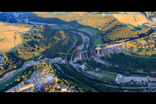 Aerial photograpy of Construction site of the Neckartal High Bridge Horb am Neckar for crossing the Neckar for the B32 / B28 in the district Nordstetten in Horb am Neckar in the state Baden-Wuerttemberg, Germany