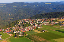 View of the town from the east with Josef Merz Hall in the district Vorderaichhalden in Aichhalden in the state Baden-Wuerttemberg, Germany