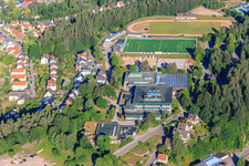 Indoor swimming pool, secondary school, Thomas-Strittmatter-Gymnasium, and Roßbergstadion in the district Saint Georgen im Schwarzwald in St. Georgen im Schwarzwald in the state Baden-Wuerttemberg, Germany
