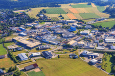 Aerial view of Gewerbestraße industrial area with Stein Automation GmbH & Co. KG, TOURATECH GmbH, Joh. Nep. Jerger GmbH & Co. KG and Stein Automation GmbH & Co. KG in Niedereschach in the state Baden-Wuerttemberg, Germany