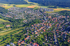 Aerial view of Overview of the town from the southeast in Niedereschach in the state Baden-Wuerttemberg, Germany