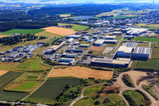 Aerial view of Schwarzwaldring/Albring industrial area with Maschinenfabrik Berthold Hermle AG, Bucher Stahlhandel GmbH, BAH Personaldienste GmbH, weisenburger bau GmbH, acp systems AG and ACI Systems GmbH and Müller Hydraulik GmbH in Zimmern ob Rottweil in the state Baden-Wuerttemberg, Germany