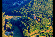Drone image of Berwartstein Castle in Erlenbach bei Dahn in the state Rhineland-Palatinate, Germany