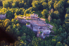 Bird's eye view of Drachenfels Castle Ruins in Busenberg in the state Rhineland-Palatinate, Germany