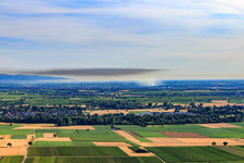 Aerial view of Plume of smoke over Landau due to an exploded single-family house in the district Dammheim in Landau in der Pfalz in the state Rhineland-Palatinate, Germany