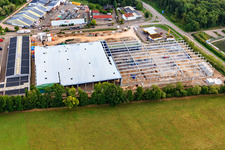 Aerial photograpy of Construction site for the new logistics park of HANSAINVEST and DFI-Real-Estate Kandel after demolition of the OBI market in the district Minderslachen in Kandel in the state Rhineland-Palatinate, Germany