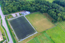 Sports fields and clubhouse of FC Bienwald Kandel in the district Minderslachen in Kandel in the state Rhineland-Palatinate, Germany