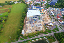 Construction site for the new logistics park of HANSAINVEST and DFI-Real-Estate Kandel after demolition of the OBI market in the district Minderslachen in Kandel in the state Rhineland-Palatinate, Germany from above