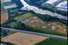 Renaturalized tank farm Jockgrim and two rusting tanks of TANQUID on the Old Rhine in Jockgrim in the state Rhineland-Palatinate, Germany