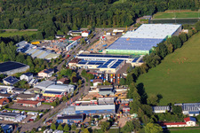 Construction site for the new logistics park of HANSAINVEST and DFI-Real-Estate Kandel after demolition of the OBI market in the district Minderslachen in Kandel in the state Rhineland-Palatinate, Germany seen from above