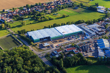 Drone recording of Construction site for the new logistics park of HANSAINVEST and DFI-Real-Estate Kandel after demolition of the OBI market in the district Minderslachen in Kandel in the state Rhineland-Palatinate, Germany