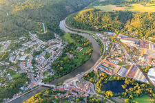 View of both sides of the Saar from the south in the district Keuchingen in Mettlach in the state Saarland, Germany